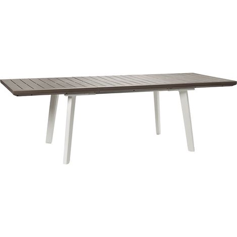 Tavolo da Esterno Estensibile Harmony 160/240x100x74 cm in Resina Effetto Legno Colore Bianco Tortora Keter