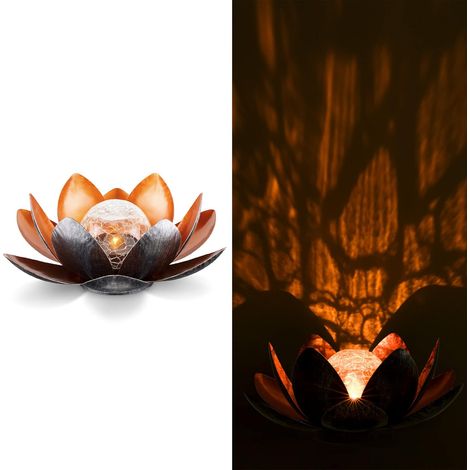 (Bernsteinfarben), Lotus-Solarlampe, Ø 27 cm, Höhe 12 cm, Metall (1/5)