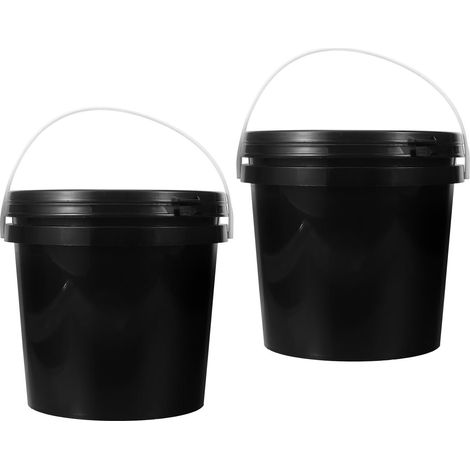 Lot de 2 seaux Plastiques 2 litres Noirs avec couvercles, Protection UV et Fermeture étanche, contenants pour Peinture et Nourriture Animale, adaptés à l'utilisation en Atelier et (1/5)