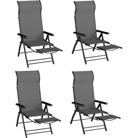 Outsunny Folding Reclining Garden Chairs Set of 2 with Footrest, Dark Grey