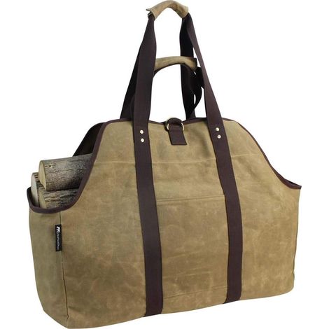 Sac fourre-tout en toile cirée, extra large et durable, avec poignées et bandoulière, sac de transport en bois robuste pour cheminées (1/5)