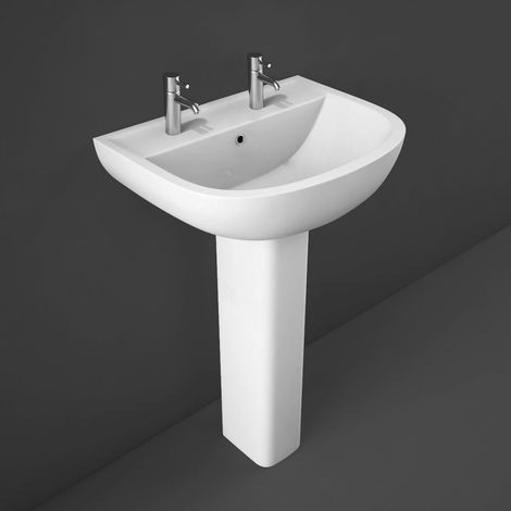 RAK Compact Basin and Full Pedestal 550mm Wide - 2 Tap Hole (1/3)