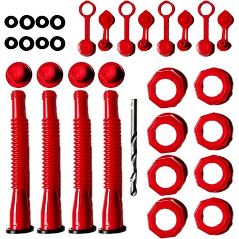 Juego de 2 boquillas de repuesto rojas para dispensador de combustible para equipos de exterior, incluye mangueras y tapas roscadas, con capacidad para 18 litros (juego de 4 piezas, rojo).