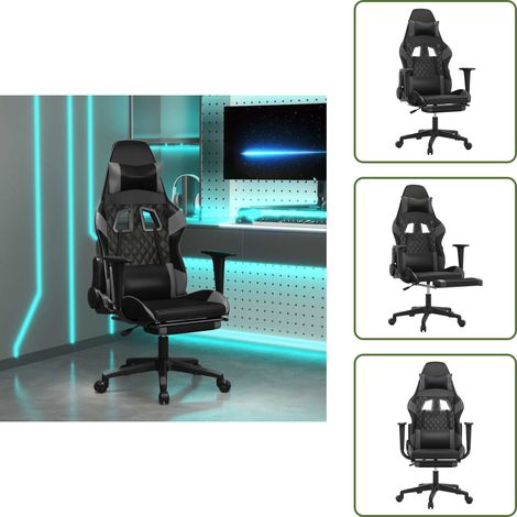 Chaise ergonomique - vidaXL Chaise de jeu de massage avec repose-pied Noir&Gris Similicuir - Chaise de bureau (1/5)
