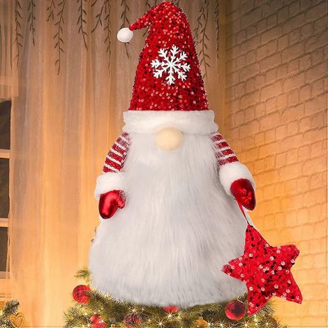 Nain de Noël pour sapin, nain à paillettes rouges, nain fait main (1/2)