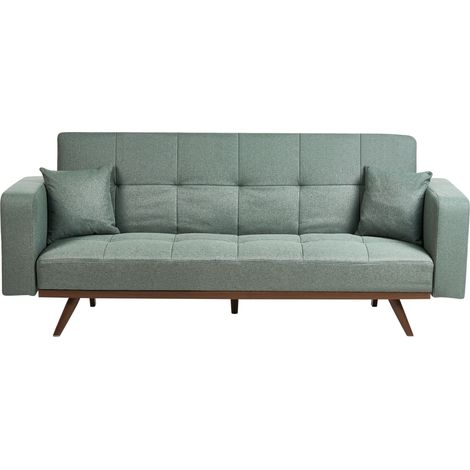 Sofa Bed Green Polyester Upholstery Tufted 3 Seater Iron Legs Track Armrests Traditional Style Living Room HJULBY (1/5)