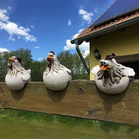 3 PCS Ornement de clôture poulet rigolo, 14CM Statue résine artisanale figurine poule, Coq sculpture décor ferme, Déco jardin extérieur pour cour terrasse (Lot de 3)