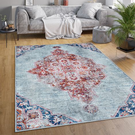 Paco Home Teppich Wohnzimmer Flachgewebe Orient Marokkanisch Ornamente Vintage Waschbar Türkis, 120x160 cm (1/5)