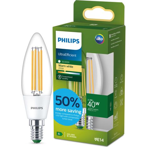 Ampoule LED classe énergétique A, équivalent 40W, culot E14, candle, clair, éclairage blanc chaud (2700K), 1 pack (1/5)