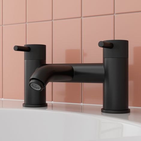 Aquari Matt Black Bath Mixer Tap Bathroom Filler Round Twin Lever Modern Luxury Fluted (1/4)