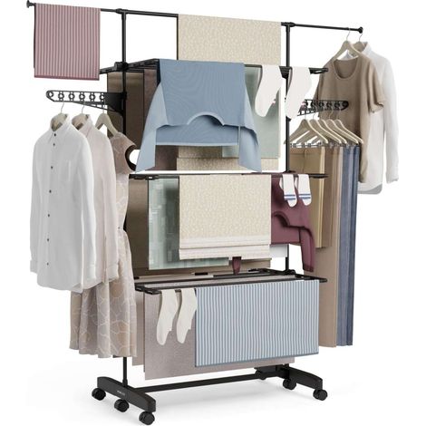 Newlux Tendedero Vertical Negro Fold Care V60 XXL Plegable y Extensible con Ruedas (18-21M para tender). Ideal como perchero