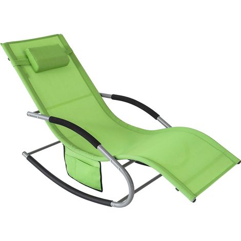 SoBuy Chaise Longue Transat Pliable Jardin Aluminium – Bain de Soleil Ergonomique à Bascule Relax – Fauteuil Extérieur Confortable Plage pour Terrasse Balcon Camping, Vert, OGS28-GR (1/5)
