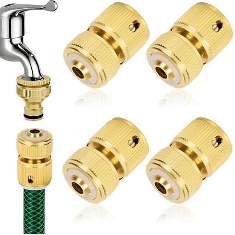 Lot De 4 Raccord Tuyau D'arrosage Rapide 1/2 Pouce Métal Adaptateur Raccord Tuyau Arrosage Connecteur Robinet Jardin Irrigation Compatible Tuyaux 12mm 16mm Installation Facile,Embout Tuyau Arrosage (1/5)