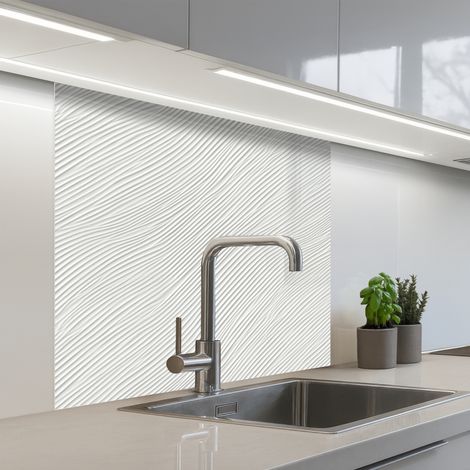 Kitchen Splashback Waves - Ribbing - White 80x80 cm