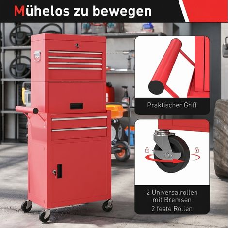Rollender Werkzeugschrank 60,5x33,5x131 cm aus Stahl, rot, abschließbar (1/5)