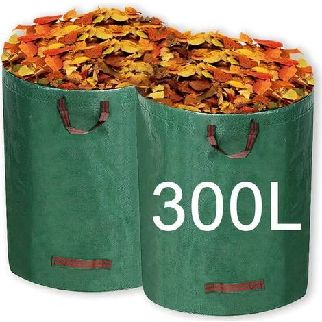 Set mit 2 wiederverwendbaren 300-Liter-Gartenabfallsäcken mit Griff zum Sammeln von Pflanzen, Abfällen und Laub (1/5)