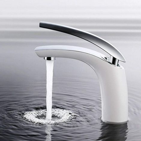 Weiß verchromter Waschtischmischer, Moderner Badezimmer-Waschtischmischer Warm-/Kaltwassermischer mit Messinghahnkörper, weiß verchromte Ausführung