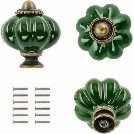 HOXILEELEO12 boutons de meuble vintage en céramique vert foncé — Un ensemble de boutons de commode, de poignées de tiroir et de poignées