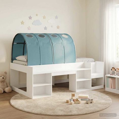 Lit haut enfant avec rangement 3 pièces en bois d’ingénierie blanc et bleu clair - PANGIVO (1/5)