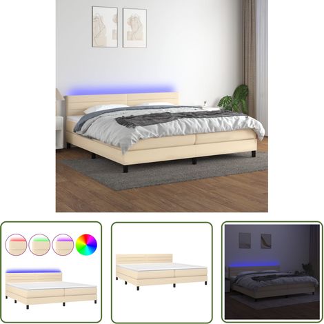The Living Store Sommier à lattes de lit et matelas et LED Crème 200x200cm Tissu - Sommier Tapissier - Lit Plateforme - Lit Avec Led - Matelas À Ressorts Ensachés - Têted Lit Ajustable (1/5)