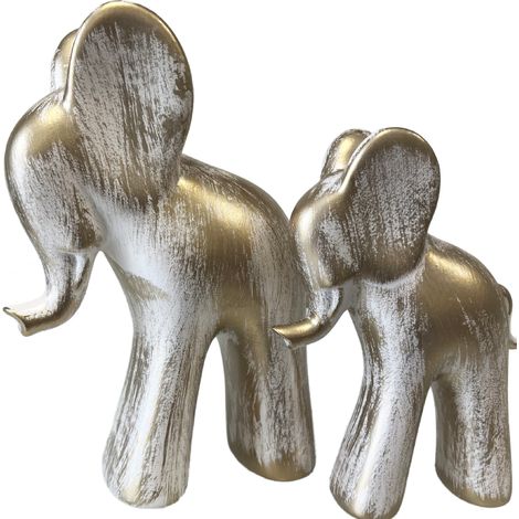 Statues en céramique Duo d'éléphants blanc patiné or (1/2)