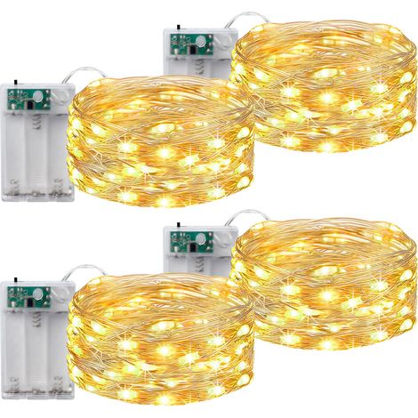 Lot de 4 guirlandes lumineuses LED à piles avec minuteur - 5 m - 50 LED - Fil de cuivre - Guirlande lumineuse d'intérieur - Guirlande lumineuse à piles pour fête, chambre à coucher, Noël, mariage (1/5)