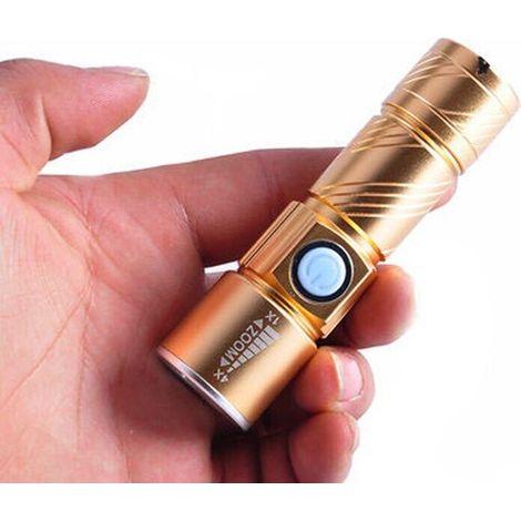 Mini-USB-Taschenlampe aus Aluminiumlegierung (Gold), leistungsstarke LED-Taschenlampe, wiederaufladbar - Crezuo