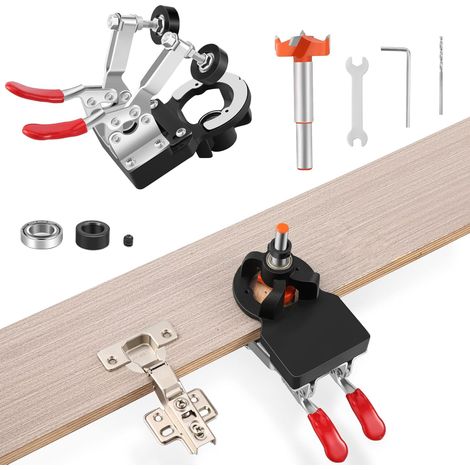 Charnière Perforatrice de 35 mm, Guide De Forage Trou Charnière Trouver Un Jig Outil, verrouillage précis pour le travail du bois Dowel Gauge de forage Locator pour (1/5)