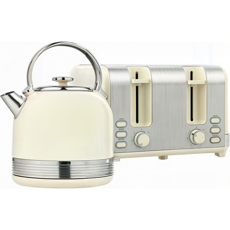 Polished Stainless Steel Kettle Toaster Set - Cream (1/5)