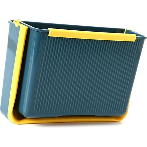 Poubelle murale pliable, robuste et grande capacité, bleue.