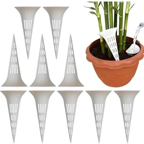 10 pièces Piquets d'arrosage de Racines Multi-Trous, Pointe Longue Insert d'irrigation pour Sol, Entonnoirs Profondes, Les Plantes en Pot (Blanc) Blanc - (1/5)