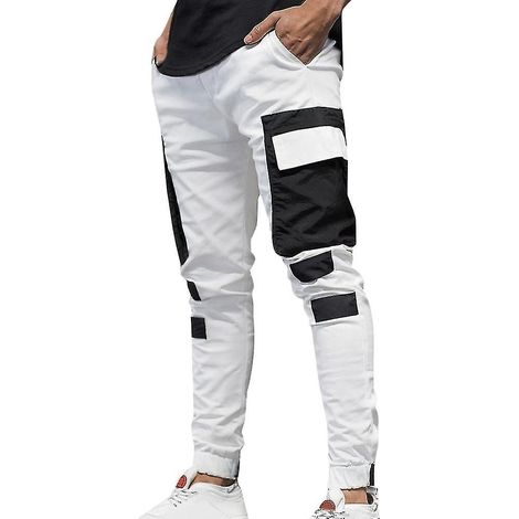 Pantalon cargo multipoches pour homme, coupe slim, idéal pour le jogging et le travail - Taille 2XL - Blanc (1/5)