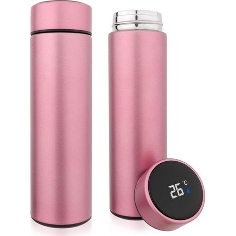 500-ml-Reisebecher mit Temperaturanzeige, aus Edelstahl 304, doppelwandiger, vakuumisolierter Becher für heißes und kaltes Wasser (rosa) (1/5)