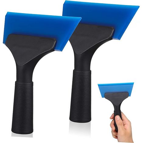 Lot de 2 balais essuie-glace avec grattoir caoutchouc bleu, nettoyage pression pour vitres (1/5)
