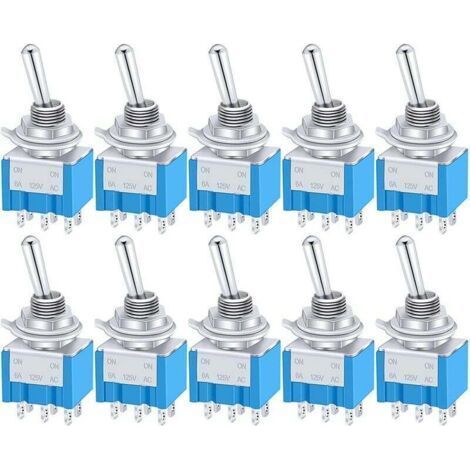 Lot de 10 mini interrupteurs à bascule en métal, marche/arrêt/marche, 6 bornes, 3 positions, DPDT, AC 125 V, 6 A, pour voiture, camion, bateau, MTS-203 (1/5)