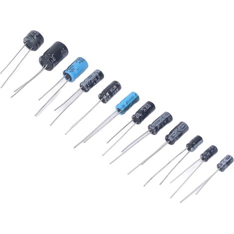 Kit d'assortiment de 120 condensateurs électrolytiques (12 types différents) 0,22‑470 µF 50 V 16 V noirs en ligne (1/5)