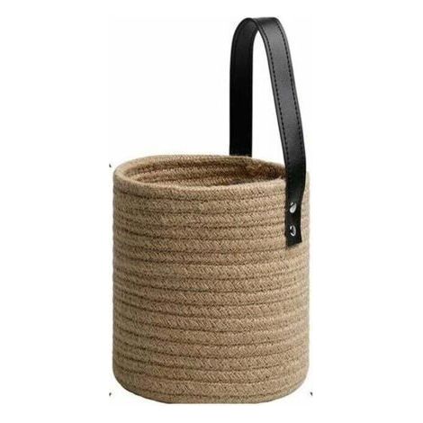 Jute Hanging Storage Basket - Natural Braided Rope - Genuine Leather Handles - 16 x 16 x 18 cm - 1 Piece (1/5)
