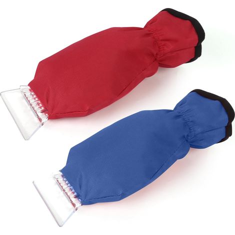 2 Pack Ice Scraper with Glove, Winter Car Windscreen Snow Brush and Ice Remover, Thermal Glove Scraper Set for Frost, Snow Removal, Cold Weather Accessories (RED+BLUE)