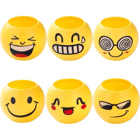 Pots de fleurs en céramique à motif smiley, pots pour plantes succulentes, lot de 6 (diamètre 4 cm, hauteur 6,5 cm). (1/5)