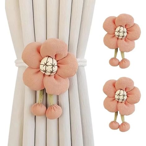 Lot de 2 embrasses rideau fleurs artificielles avec boules mignonnes, décoration fenêtre salon/bureau (orange). - - Fleurs D'orange. (1/5)