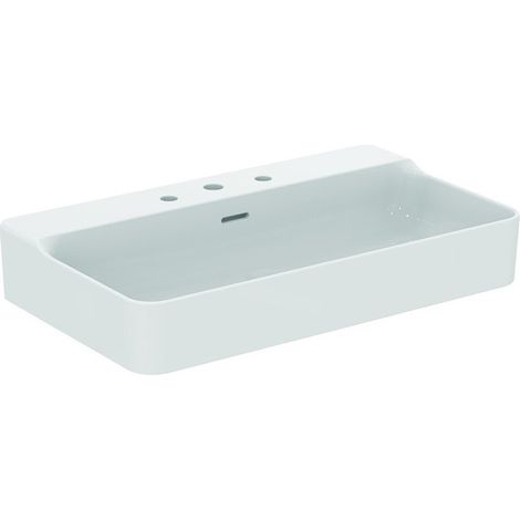 Lavabo CONCA 800x450x165mm, lijado blanco con IdealPlus 3 orificios para grifería, con rebosadero IDEAL STANDARD