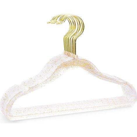 10 Portants à Paillettes Dorées 40cm Transparents pour Armoire et Garde-robe, Cintres en Plastique Cristal sans Couture (1/3)