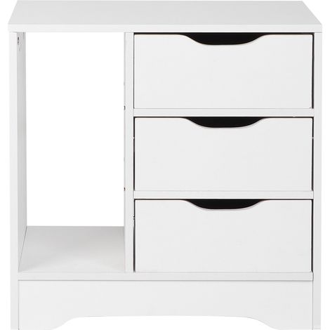 Table de chevet 3 tiroirs blanc moderne en panneaux de particules 49x30x49cm rangement pratique (1/5)