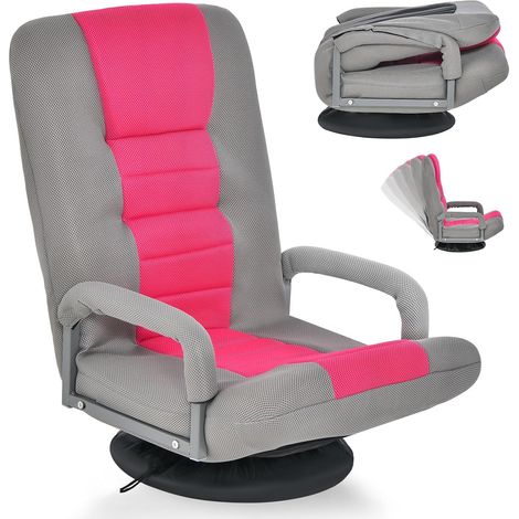 GOPLUS Fauteuil de Relaxion Pliable Pivotante à 360° Dossier Réglable sur 5 Positions, Chaise de Plancher, 85x75x55CM, Rose (1/5)