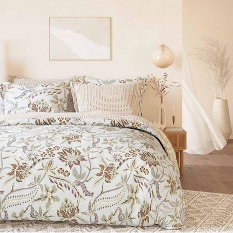 Parure de couette "Imprimé double face" percale de coton peigné 80 fils/cm²  pour lit 140 à 160 - Parure Elise