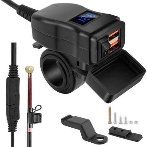 Prise USB Moto, Prise de Chargeur de Voiture USB Double, Chargeur USB Moto Étanche Charge Rapide avec Interrupteur, Prise USB 12-24V pour Moto Bateau Marin Caravane (blue) (1/4)