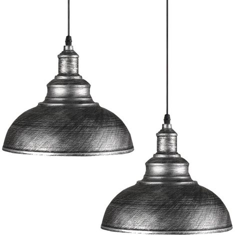 Lot de 2 Lustre Suspension Industrielle Vintage E27 Ø29cm , Plafonniers Retro Abat-jour pour Cuisine Salle à manger Salon Restaurant,Gris argenté (1/4)