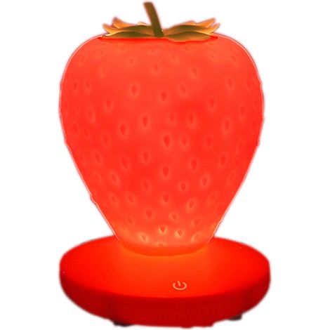 Lampe Veilleuse En Forme De Fraise - LED Réglable 3 Niveaux - En Silicone Souple - Pour Chambre D'Enfant, Nursery, Salle De Bain - 1 Pièce (1/5)