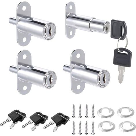 4 Pcs Serrure de classeur Serrure e Placard à Tiroirs Alliage de Zinc Serrure de Meuble à Porte Coulissante Avec 8 Clé pour Vitrines Classeurs Tiroirs Penderies Bureaux Meubles Ø 19 mm (Argent)