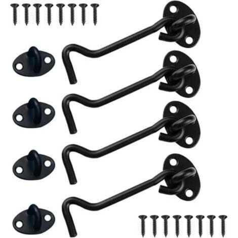 [JAMAIS UTILISÉ] (Noir)Verrou Porte Coulissante 4 Pièces, Crochet Cabin 4 inch, Acier Inoxydable Porte Loquet, Crochet Fermeture Porte pour Serrures Porte de Grange Salle de Bain Fenêtre Porte Couliss (1/4)